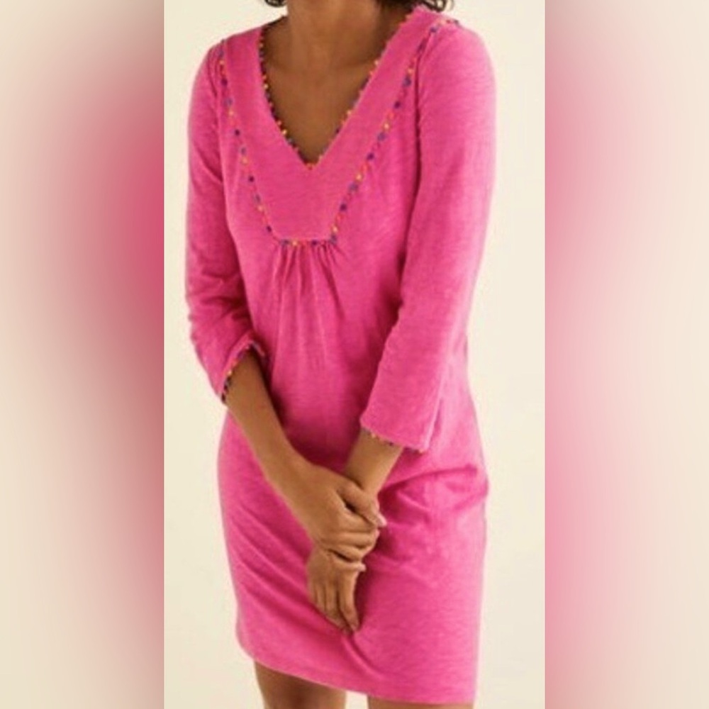 Boden Charlie Jersey Cotton Tunic Pink Fun Neckline Details Size 2 EUC